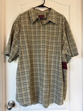 Covington Regular Fit XXL Plaid Short Sleeve Button-Up Cotton Shirt